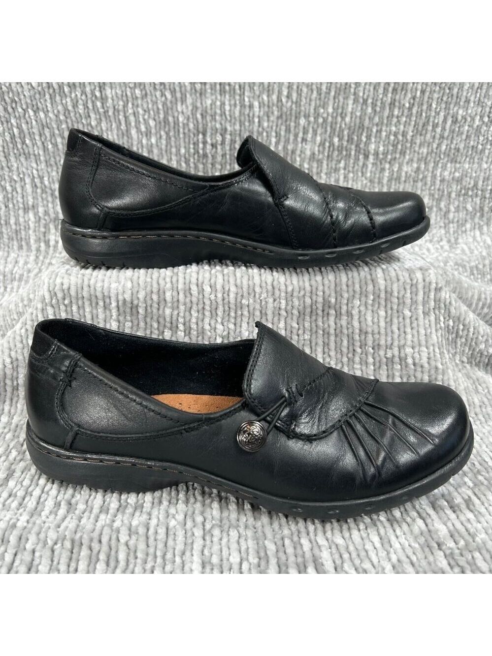 Rockport Cobb Hill Paulette Black Leather Slip-On Loafer Flat Shoe Size 8.5